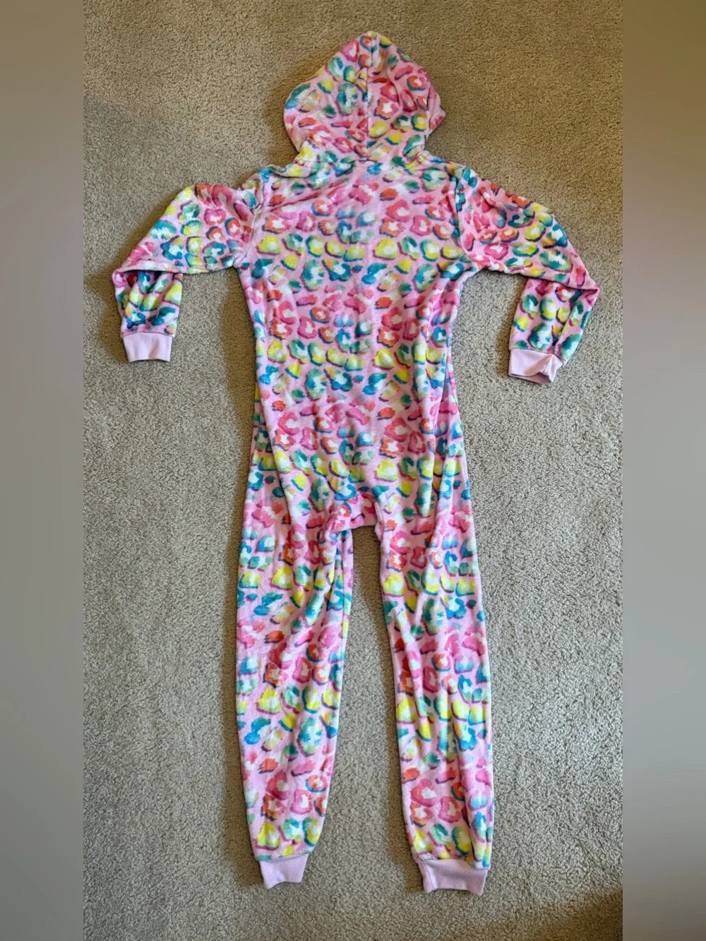 The Children's Place Pink Multi Rainbow Leopard Hooded One-Piece Footie